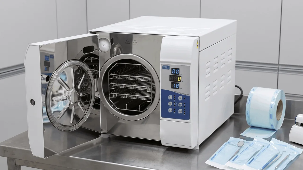 Autoclave de clase B nuevo en la zona de esterilización de una clínica