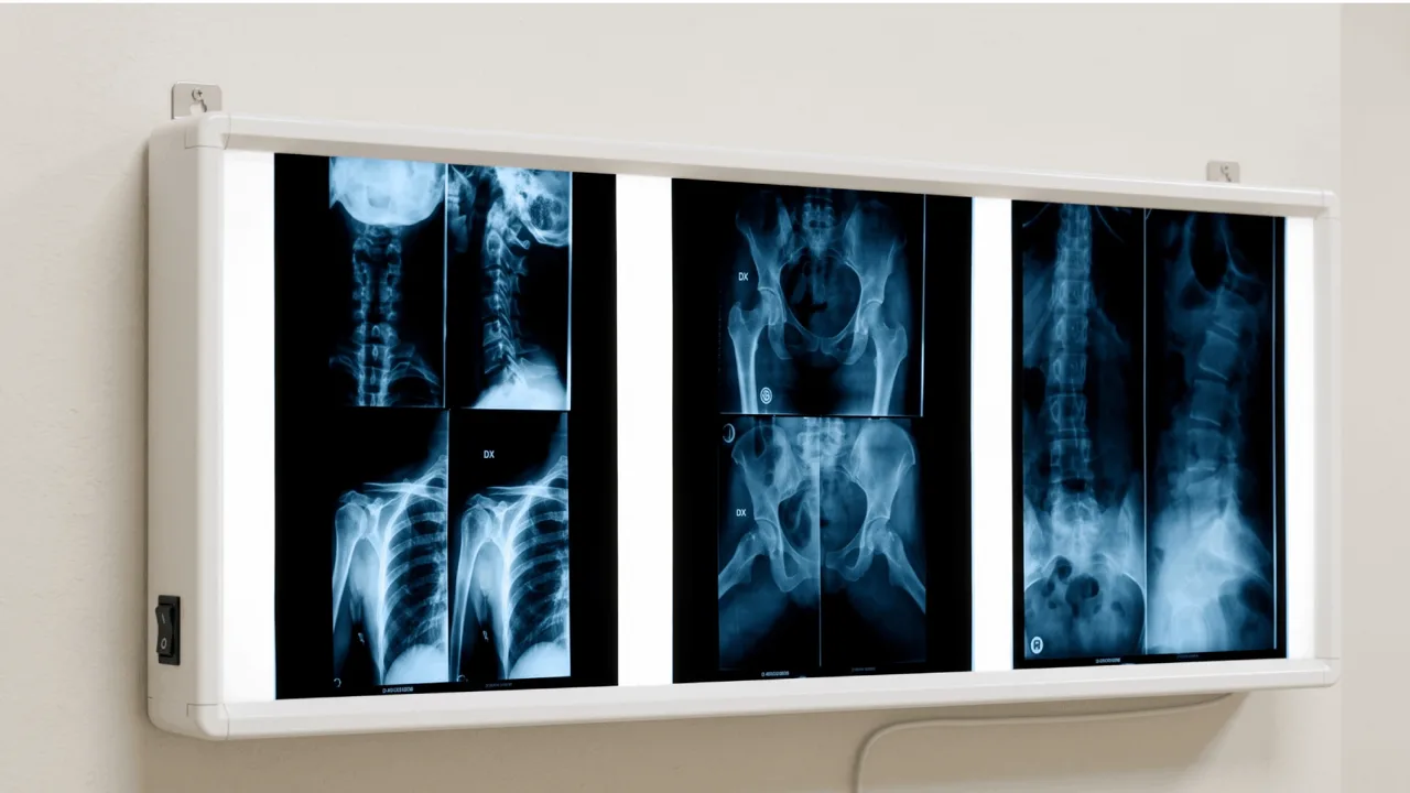 Negatoscopio LED de pared con radiografías en una clínica