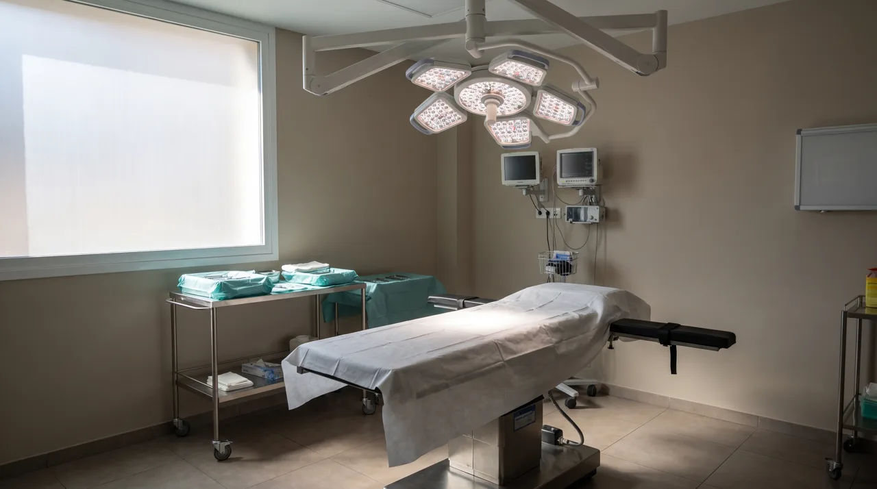 Quirófano de cirugía menor equipado con lámpara cialítica y mesa de operaciones