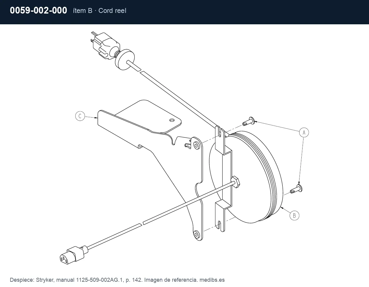 Despiece Stryker con la pieza 0059-002-000 (enrollador de cable), ítem B