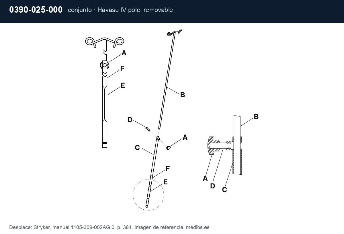 Despiece del conjunto Stryker 0390-025-000 (portasueros extraíble)