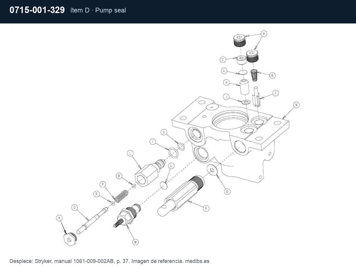 Despiece Stryker con la pieza 0715-001-329 (retén de la bomba), ítem D