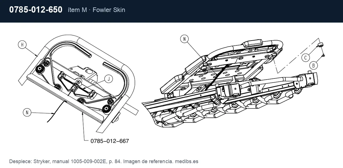 Despiece Stryker con la pieza 0785-012-650 (tablero/piel del respaldo 26 pulgadas), ítem M