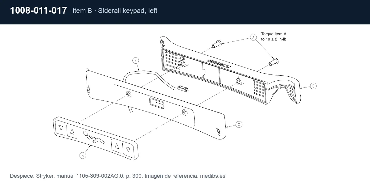 Despiece Stryker con la pieza 1008-011-017 (teclado de mando de barandilla), ítem B