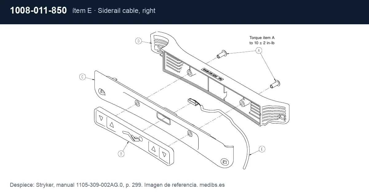 Despiece Stryker con la pieza 1008-011-850 (cable de mando de barandilla), ítem E