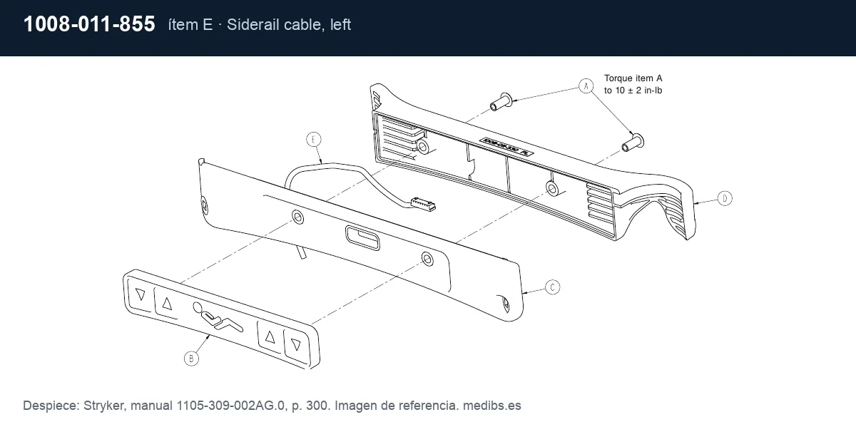 Despiece Stryker con la pieza 1008-011-855 (cable de mando de barandilla), ítem E