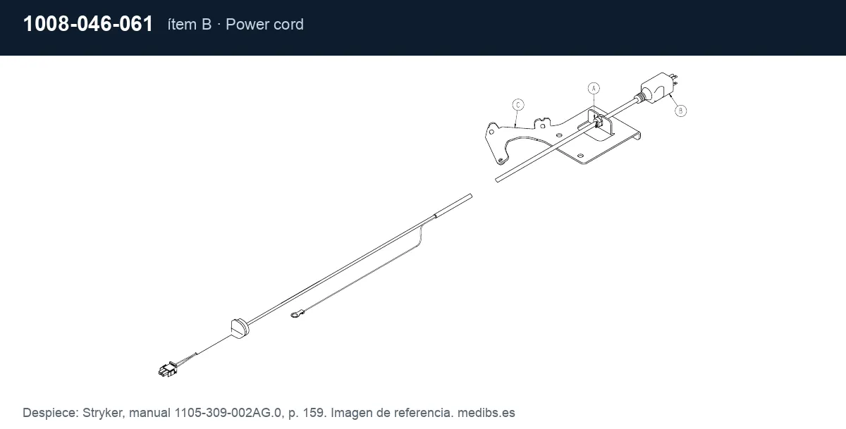 Despiece Stryker con la pieza 1008-046-061 (cable de alimentación estándar), ítem B