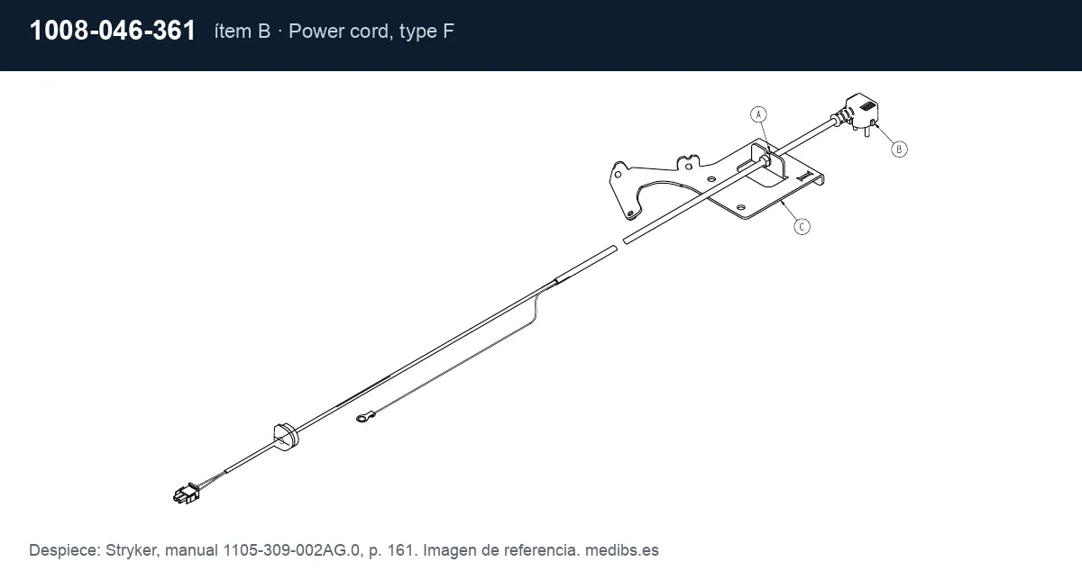 Despiece Stryker con la pieza 1008-046-361 (cable de alimentación tipo F), ítem B