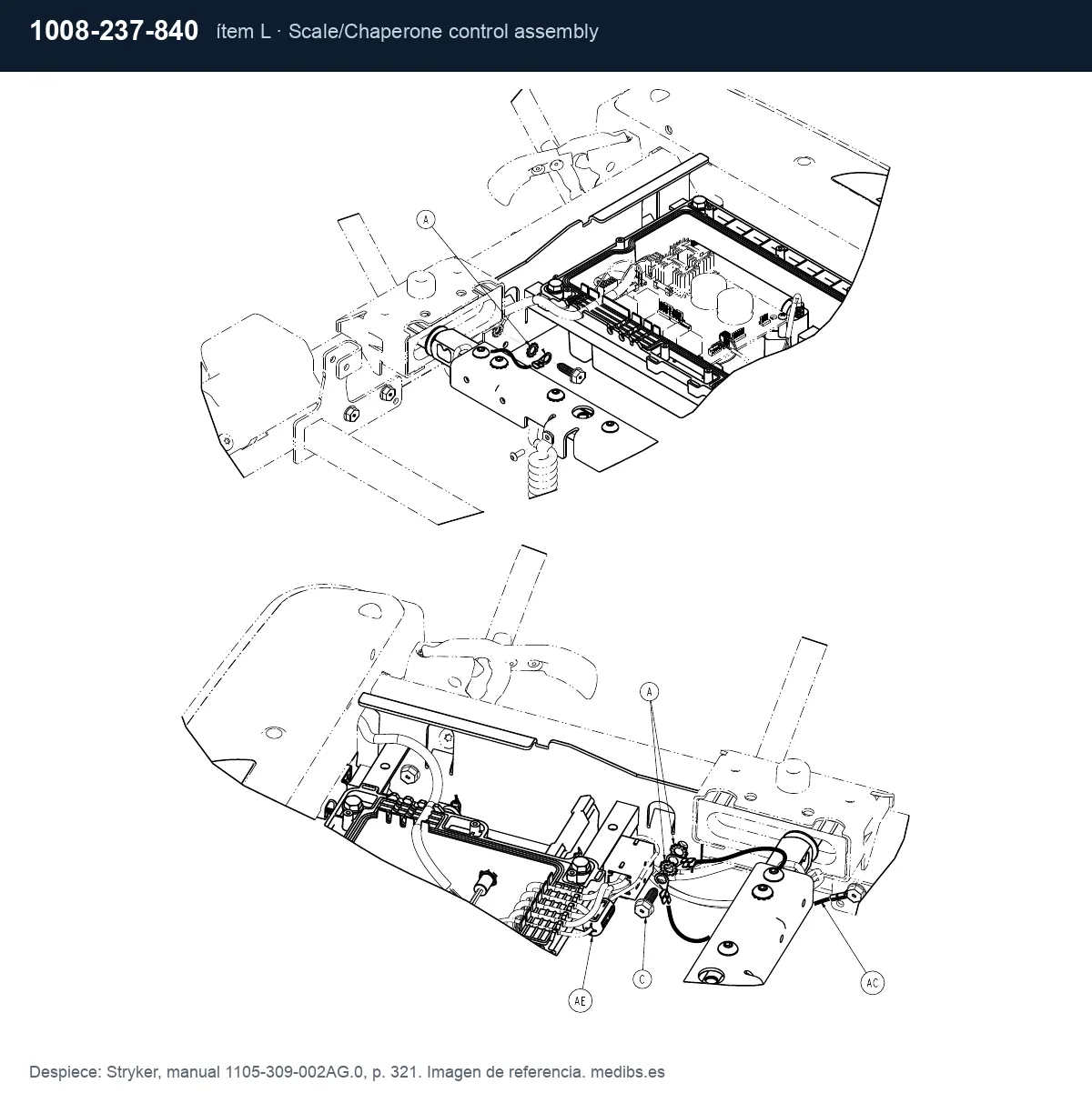 Despiece Stryker con la pieza 1008-237-840 (placa de control de báscula y Chaperone), ítem L