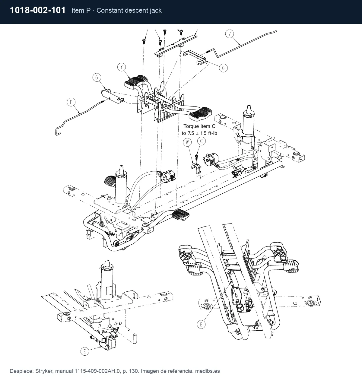 Despiece Stryker con la pieza 1018-002-101 (bomba hidráulica de elevación eléctrica), ítem P