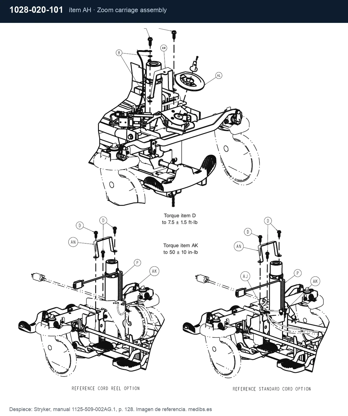 Despiece Stryker con la pieza 1028-020-101 (carro de tracción Zoom), ítem AH
