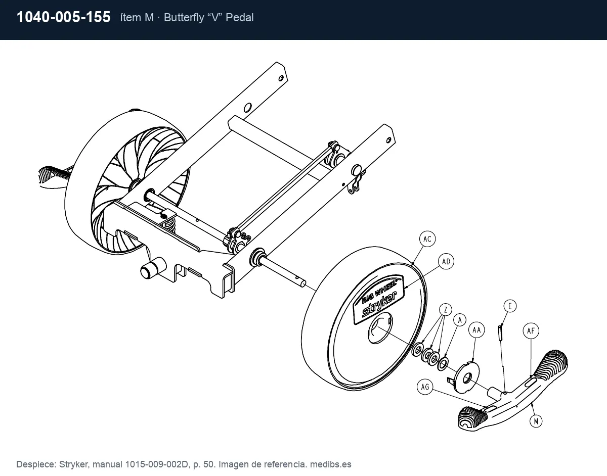 Despiece Stryker con la pieza 1040-005-155 (pedal de freno/dirección en V), ítem M