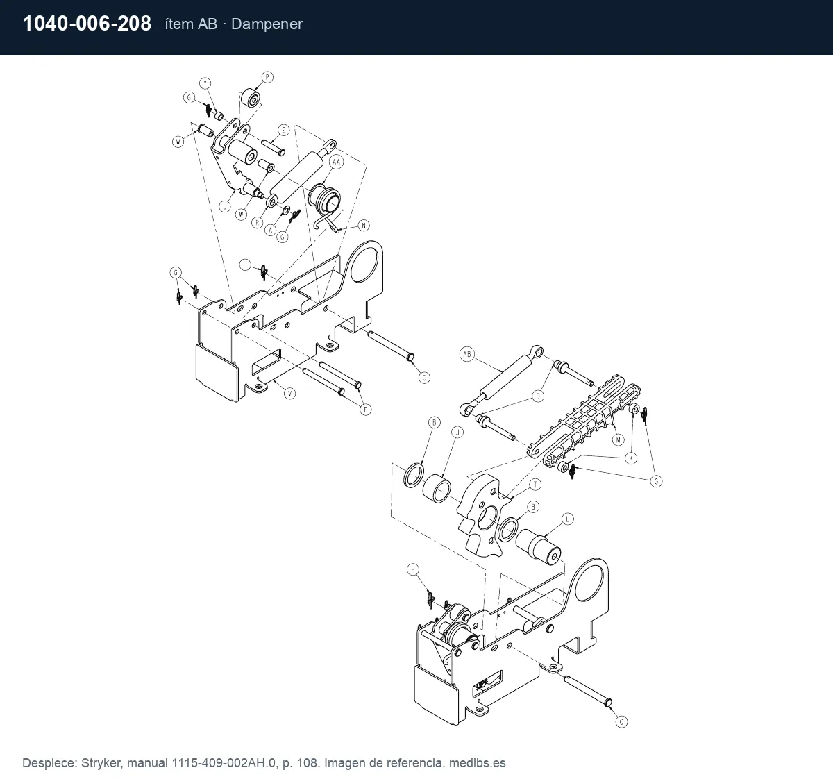 Despiece Stryker con la pieza 1040-006-208 (amortiguador de la Big Wheel), ítem AB