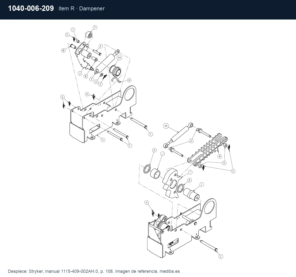 Despiece Stryker con la pieza 1040-006-209 (amortiguador de la Big Wheel), ítem R