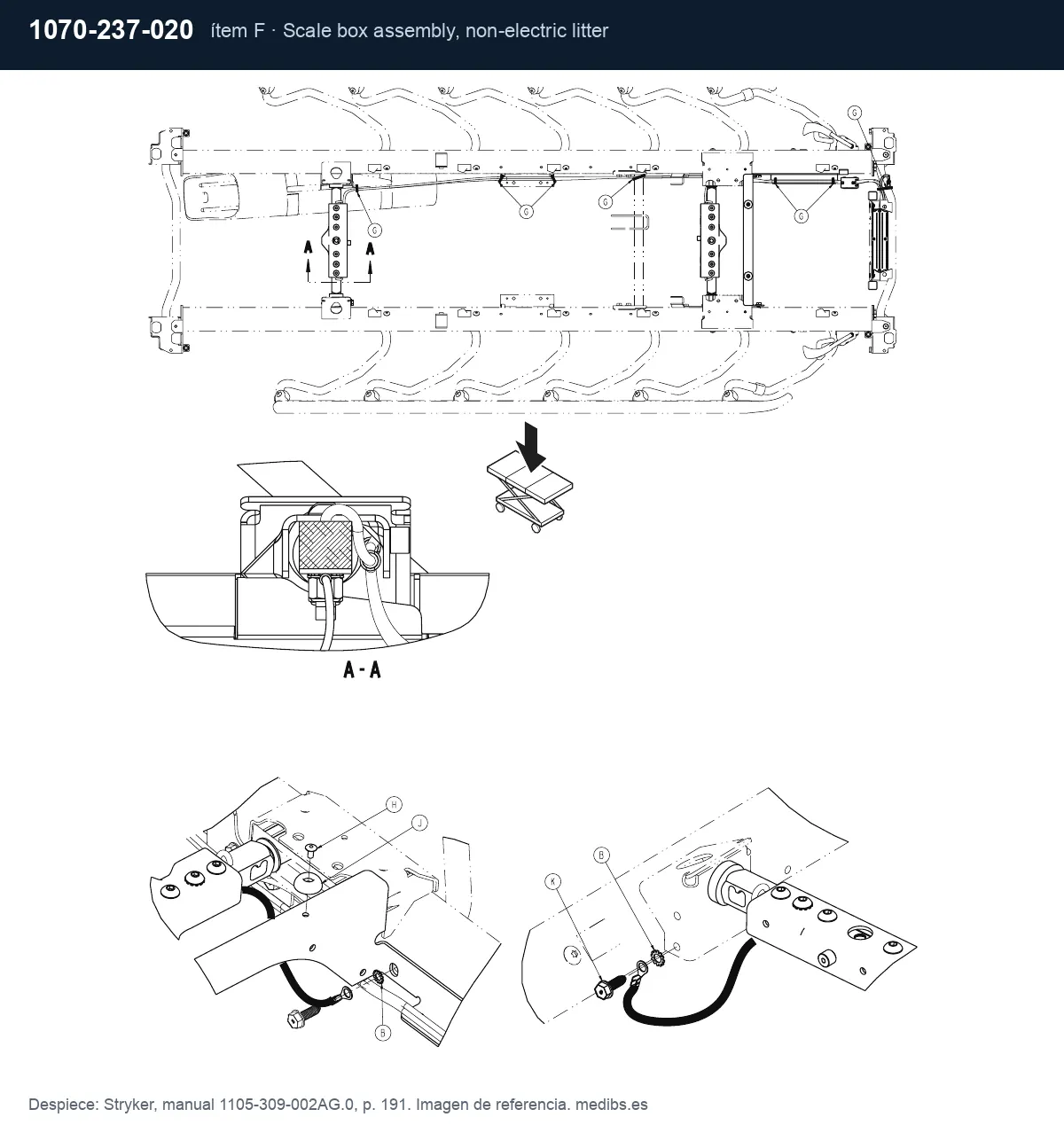 Despiece Stryker con la pieza 1070-237-020 (caja de báscula), ítem F
