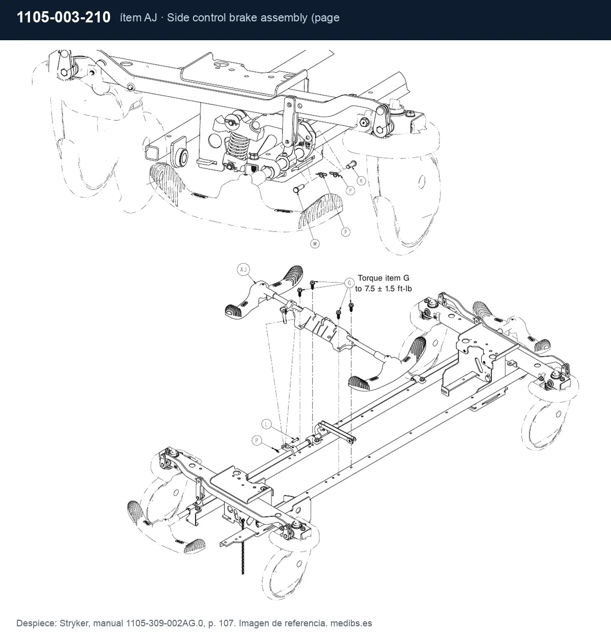 Despiece Stryker con la pieza 1105-003-210 (conjunto de freno con control lateral), ítem AJ