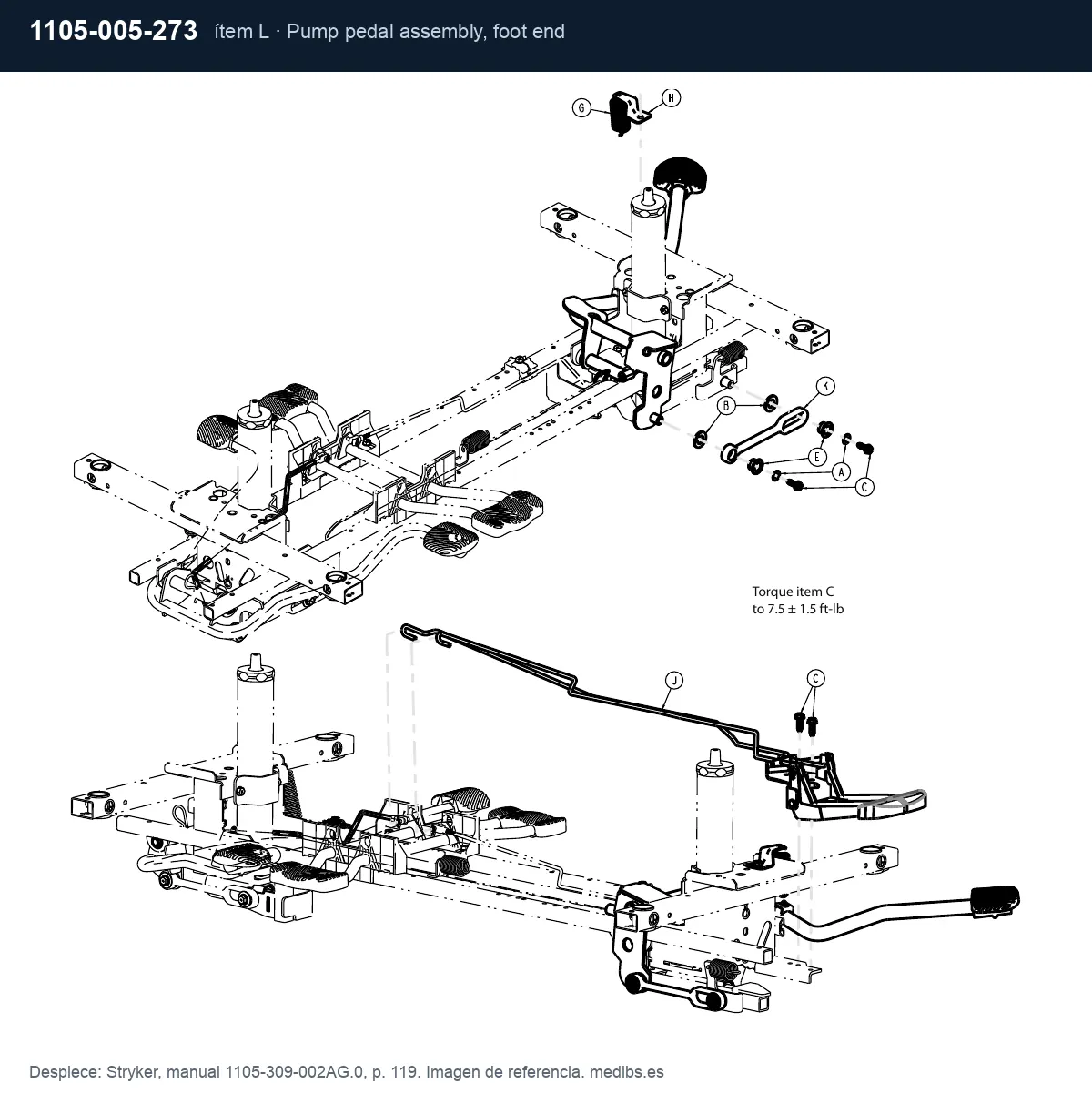 Despiece Stryker con la pieza 1105-005-273 (conjunto de pedal de elevación), ítem L
