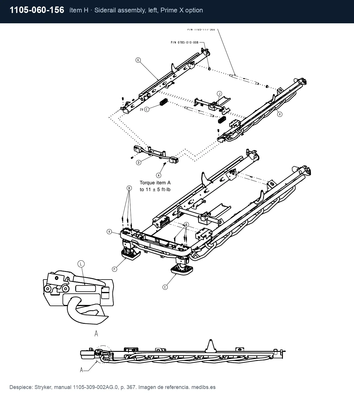 Despiece Stryker con la pieza 1105-060-156 (barandilla izquierda completa), ítem H