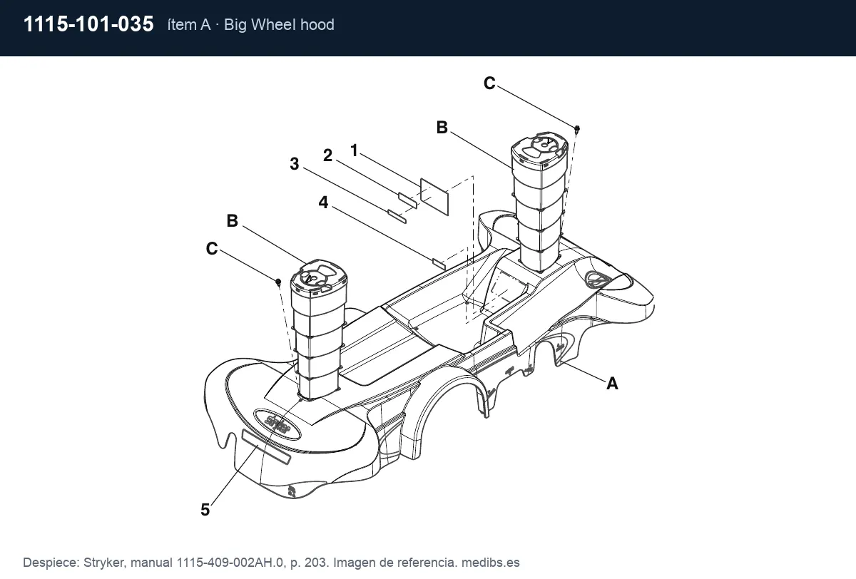 Despiece Stryker con la pieza 1115-101-035 (carenado de base Big Wheel), ítem A