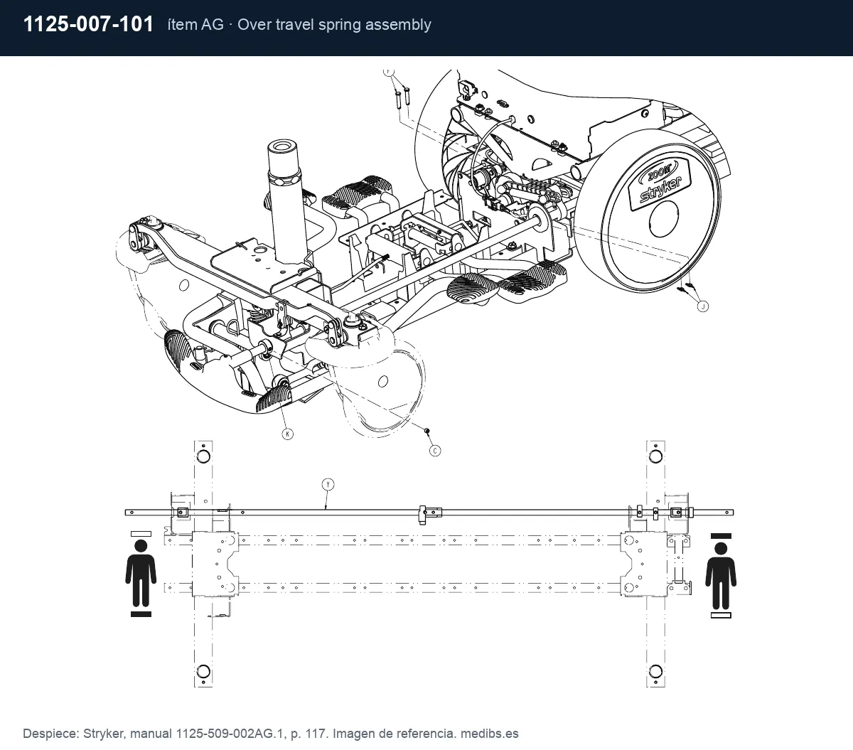 Despiece Stryker con la pieza 1125-007-101 (conjunto de muelle de sobrerrecorrido), ítem AG