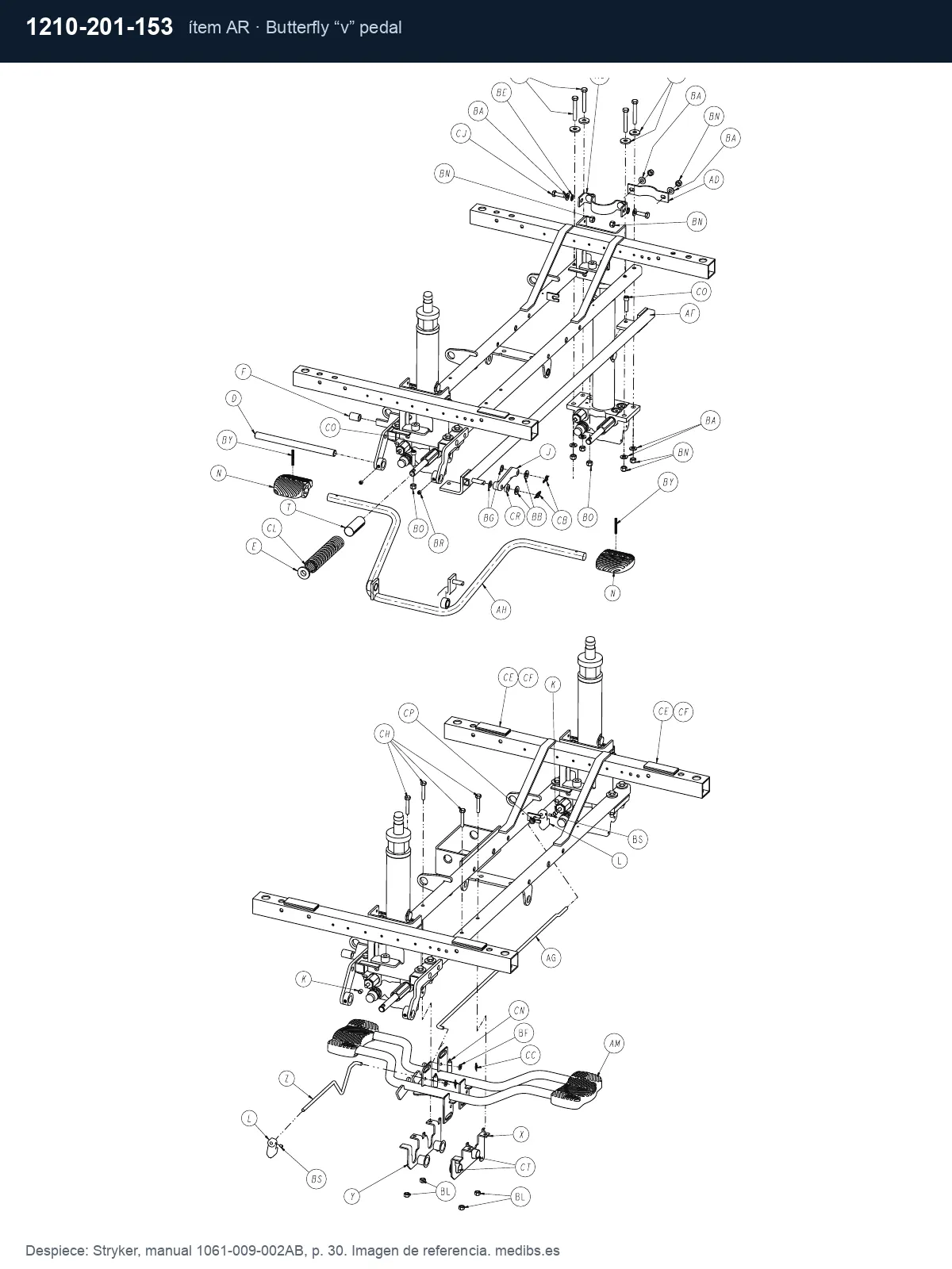 Despiece Stryker con la pieza 1210-201-153 (pedal de freno/dirección en V), ítem AR