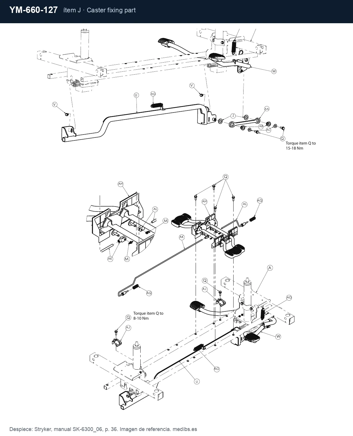Despiece Stryker con la pieza YM-660-127 (pieza de fijación de rueda), ítem J